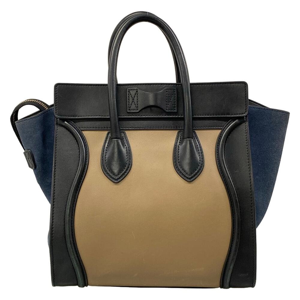 Celine Luggage Mini Shopper Handbag 165213PSJ.02BG Beige Black Navy Leather - Picture 3 of 15